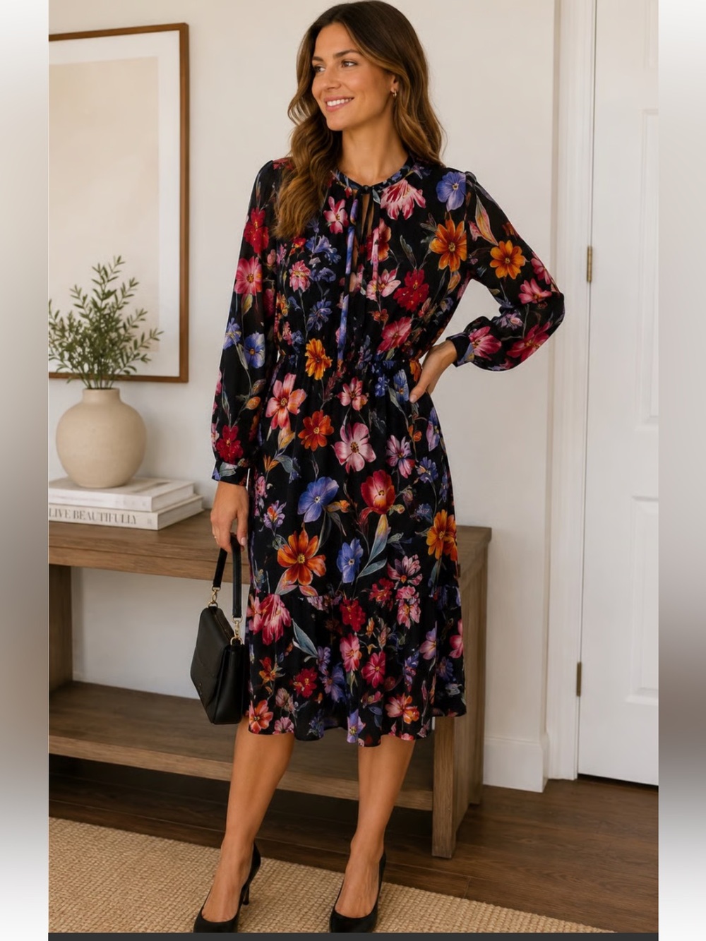 J.Crew Tie-Neck Midi Dress in Midnight
Dutch Floral Feminine Size 4